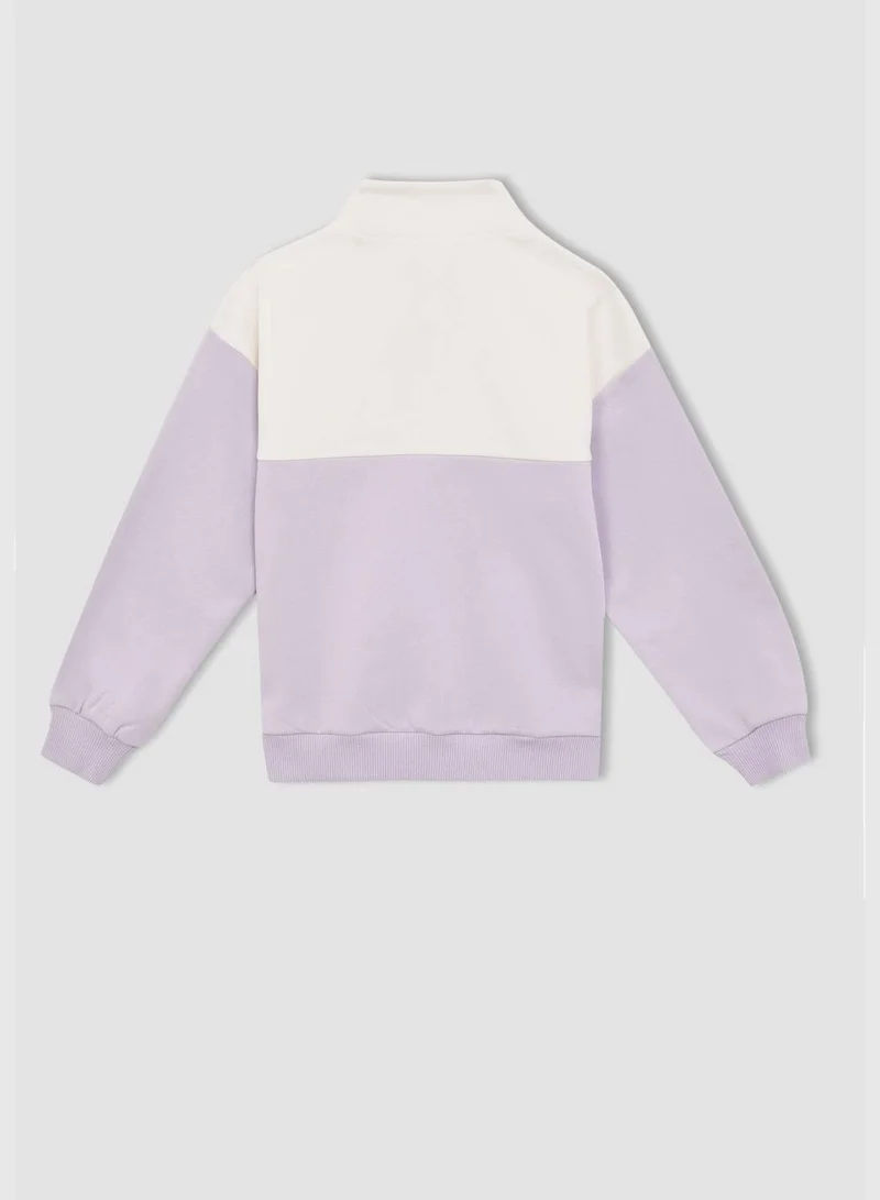 ديفاكتو Regular Fit Half Turtleneck Long Sleeve Block Colour Sweatshirt