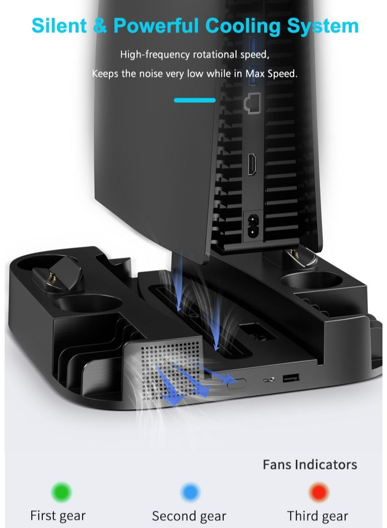 GULFLINK Cooling Stand with Dual Controller Charger Station for PS5 Console Black - Image 3
