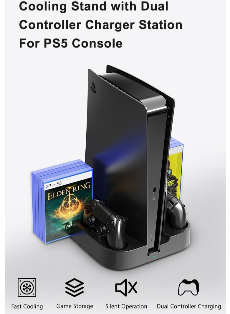GULFLINK Cooling Stand with Dual Controller Charger Station for PS5 Console Black - Image 2