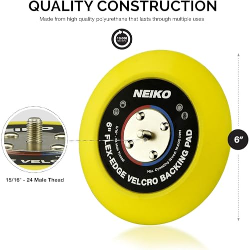 Neiko 30267A FlexibleEdge HookandLoop PU Backing Pad for DA Sander Polisher Buffer 6 Inches by 516 Inches 24 Thread - Image 3