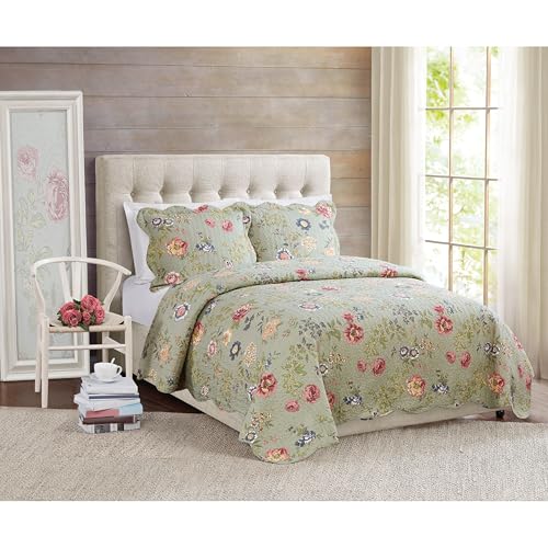 My World Lifestyles Edens Garden 100% Cotton Quilt with 1 Sham, Twin, Green, Floral Themed, for Men and Women, OEKO-TEX Certified Confidence - Image 1