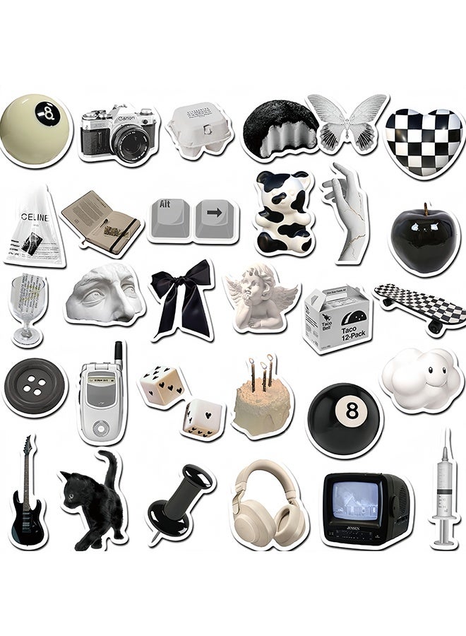 60pcs Black and White Stickers Pack, Aesthetic INS Style Waterproof Stickers for Laptop, Journal, Phone Case, DIY Crafts - Image 3