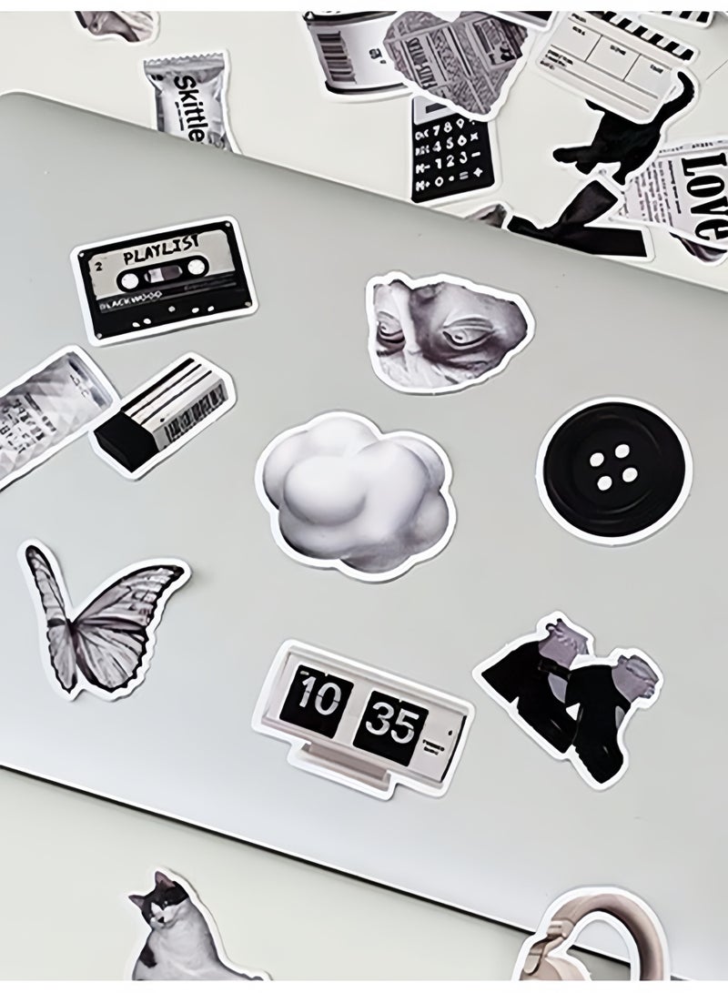 60pcs Black and White Stickers Pack, Aesthetic INS Style Waterproof Stickers for Laptop, Journal, Phone Case, DIY Crafts - Image 4