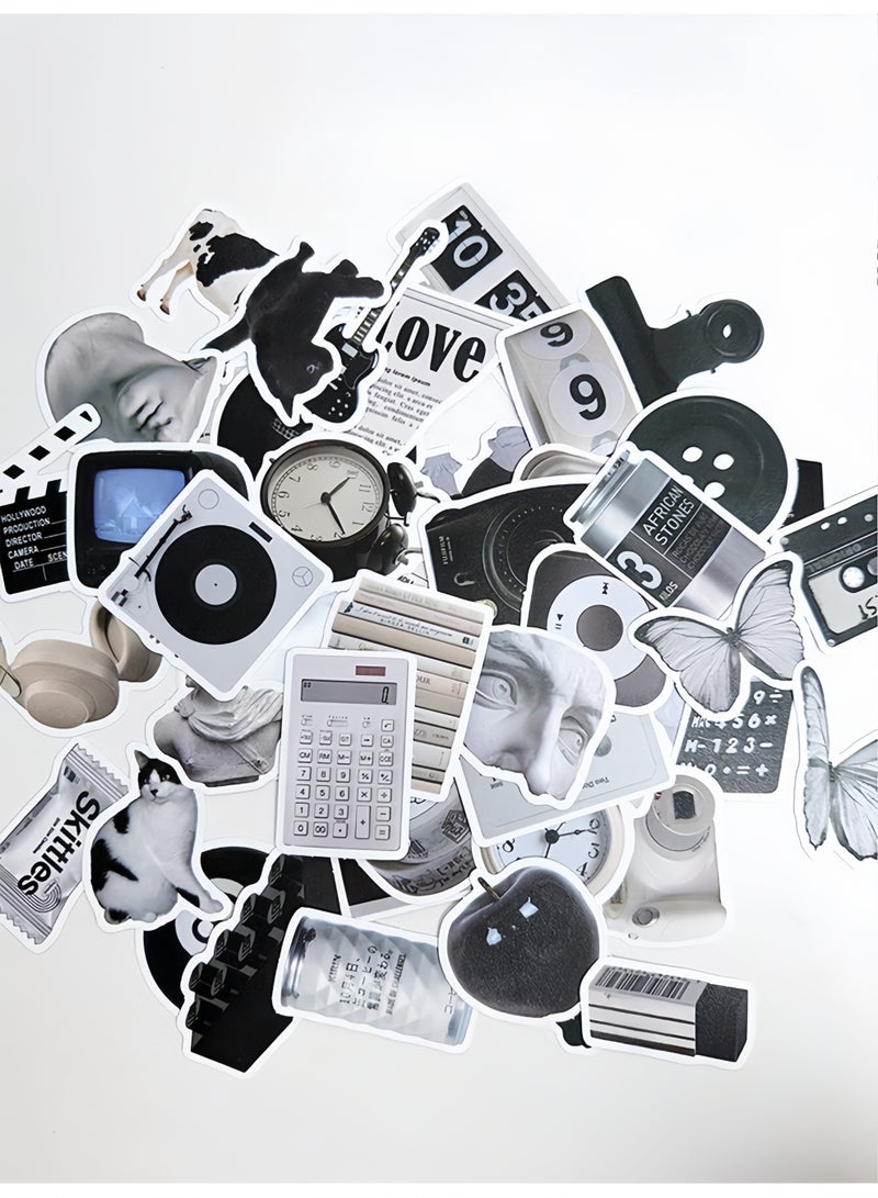 60pcs Black and White Stickers Pack, Aesthetic INS Style Waterproof Stickers for Laptop, Journal, Phone Case, DIY Crafts - Image 5