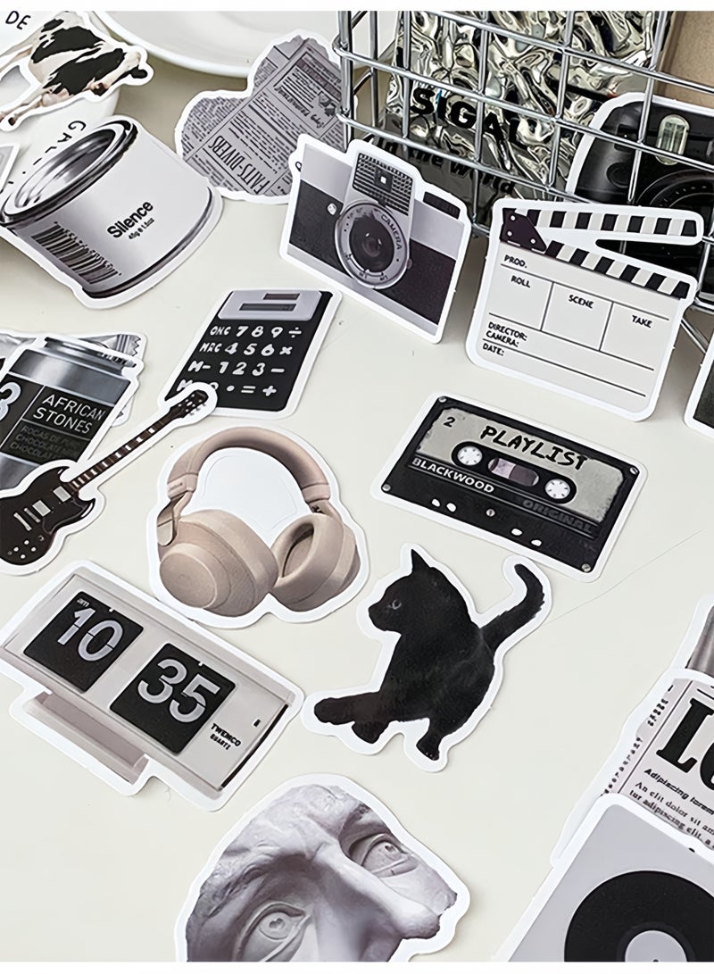 60pcs Black and White Stickers Pack, Aesthetic INS Style Waterproof Stickers for Laptop, Journal, Phone Case, DIY Crafts - Image 2
