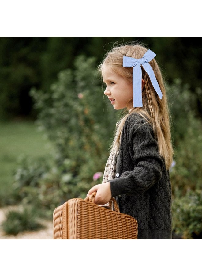 ميروكش ربطات شعر من القطن والكتان باللون الأزرق الفاتح مقاس 5 بوصات مشابك شعر ناعمة للاستخدام اليومي للفتيات الصغيرات على شكل ذيل حصان طويل مع عقدة على شكل تمساح ودبابيس شعر إكسسوارات للفتيات المراهقات الصغيرات والأطفال في المدارس - Image 4