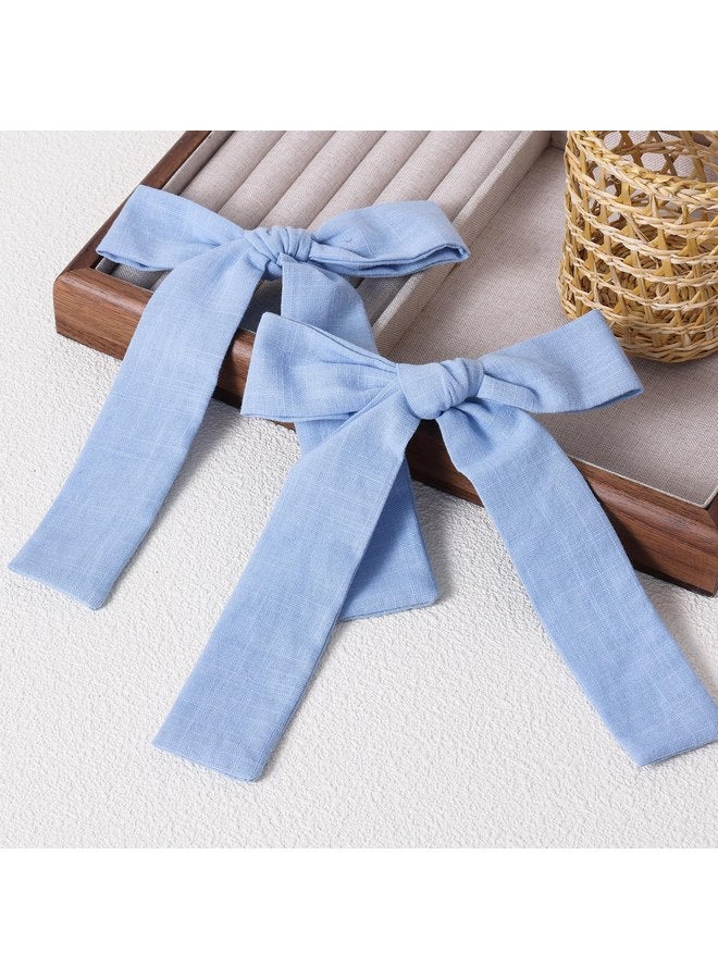 ميروكش ربطات شعر من القطن والكتان باللون الأزرق الفاتح مقاس 5 بوصات مشابك شعر ناعمة للاستخدام اليومي للفتيات الصغيرات على شكل ذيل حصان طويل مع عقدة على شكل تمساح ودبابيس شعر إكسسوارات للفتيات المراهقات الصغيرات والأطفال في المدارس - Image 2