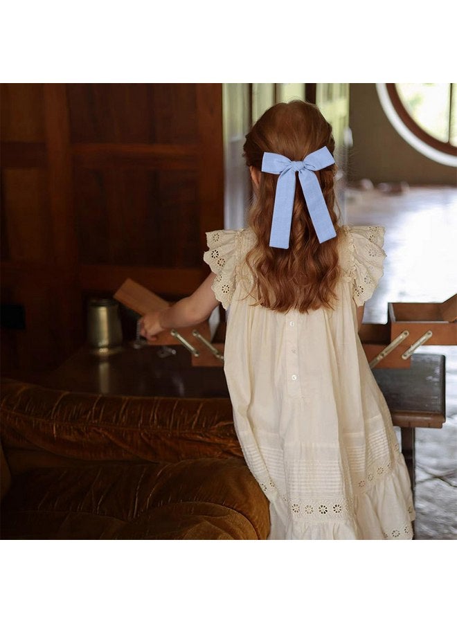 ميروكش ربطات شعر من القطن والكتان باللون الأزرق الفاتح مقاس 5 بوصات مشابك شعر ناعمة للاستخدام اليومي للفتيات الصغيرات على شكل ذيل حصان طويل مع عقدة على شكل تمساح ودبابيس شعر إكسسوارات للفتيات المراهقات الصغيرات والأطفال في المدارس - Image 3