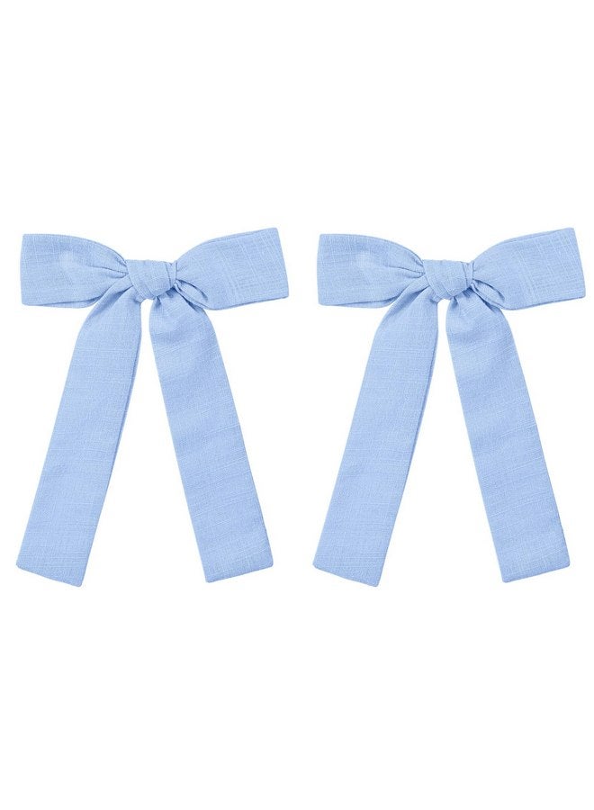 ميروكش ربطات شعر من القطن والكتان باللون الأزرق الفاتح مقاس 5 بوصات مشابك شعر ناعمة للاستخدام اليومي للفتيات الصغيرات على شكل ذيل حصان طويل مع عقدة على شكل تمساح ودبابيس شعر إكسسوارات للفتيات المراهقات الصغيرات والأطفال في المدارس - Image 1