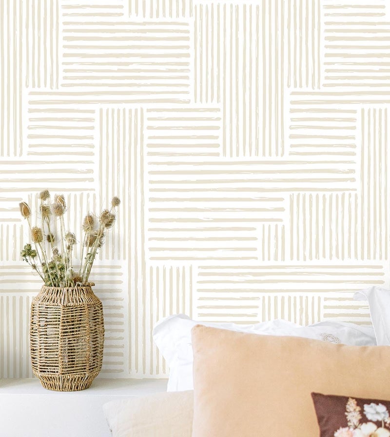 Naphite Modern Stripe Peel and Stick Wallpaper Boho 787inL173inW Contact Paper for Cabinets Drawers Geometric Self Adhesive Removable Wallpaper for Bedroom Waterproof BeigeWhite Neutral Wall Decor