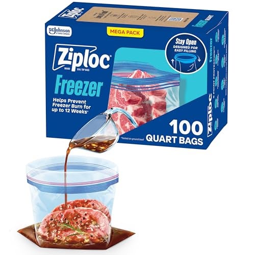 Ziploc Quart Food Storage Freezer Bags, Grip 'n Seal Technology for Easier Grip, Open, and Close, 100 Count - Image 1