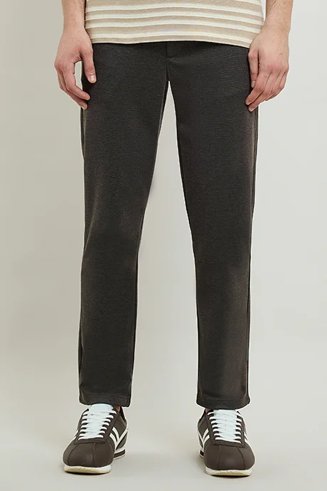 أر أند بي Textured Tapered Fit Pants with Button Closure