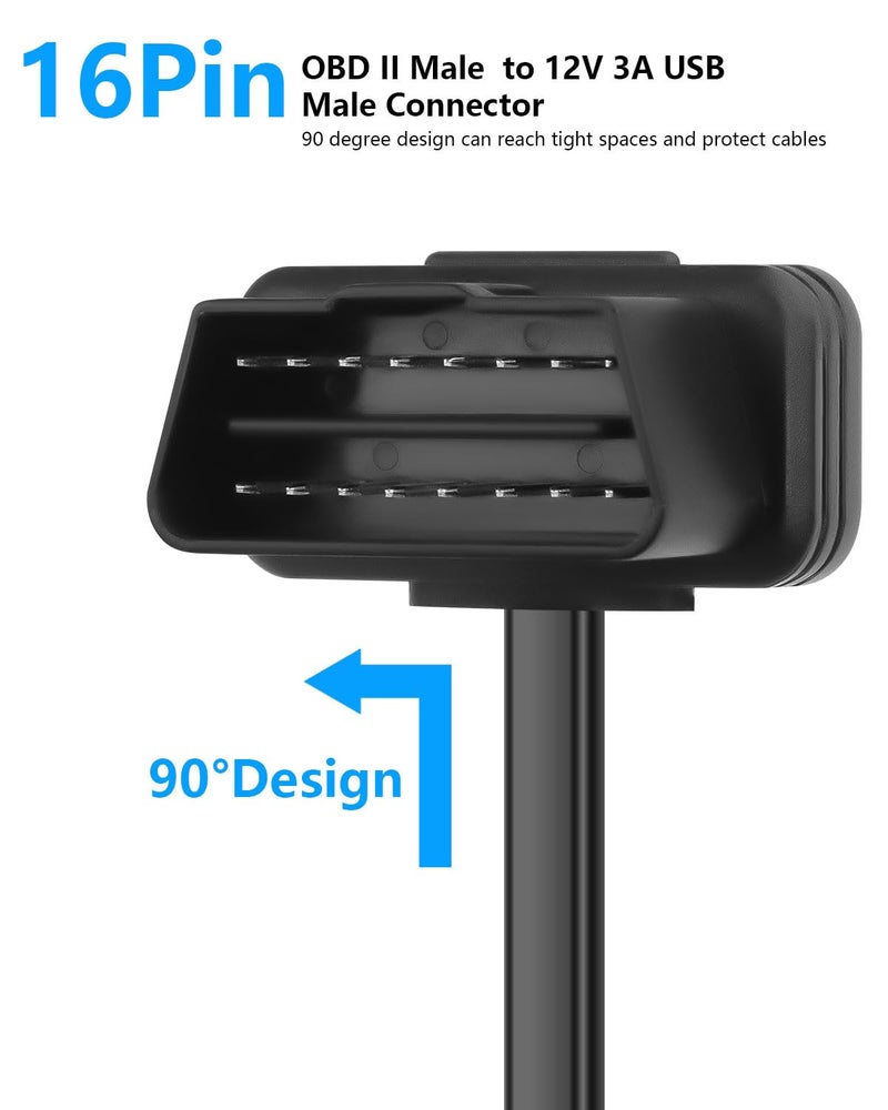 CERRXIAN OBD Power Cable Right Angle OBD2 to Type C Adapter 12V OBD II Male to 12V 3A USB Male Connector for Dash Camera Phone Car GPS DVR More 12V Devices 15M 492FT - Image 4
