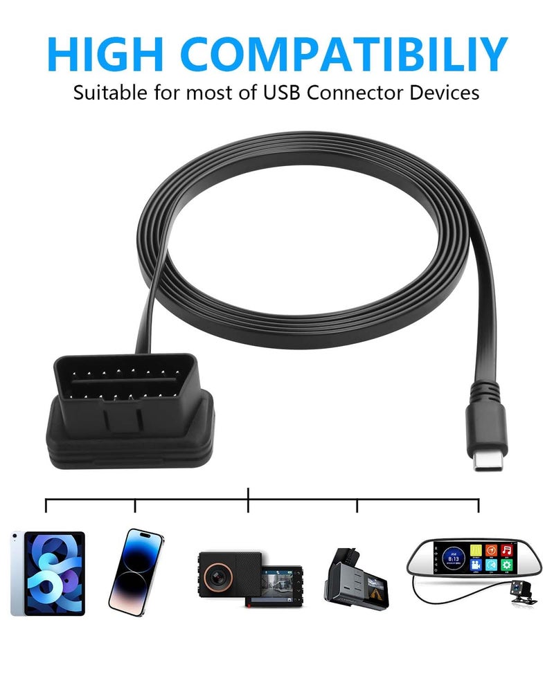 CERRXIAN OBD Power Cable Right Angle OBD2 to Type C Adapter 12V OBD II Male to 12V 3A USB Male Connector for Dash Camera Phone Car GPS DVR More 12V Devices 15M 492FT - Image 3