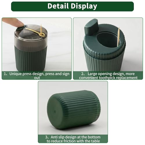 Tydlig Pop-Up Automatic Toothpick Dispenser — Luxury Push-Button Portable Toothpick Holder, Pop-Out Toothpick Jar for Home & Outdoor Use, Compact Tabletop Dispenser (Dark Green) - Image 5