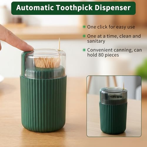 Tydlig Pop-Up Automatic Toothpick Dispenser — Luxury Push-Button Portable Toothpick Holder, Pop-Out Toothpick Jar for Home & Outdoor Use, Compact Tabletop Dispenser (Dark Green) - Image 2
