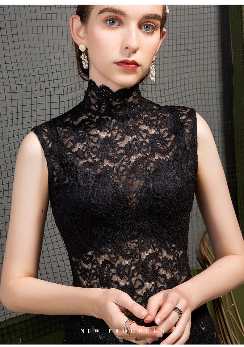New Half Turtleneck Fake Collar Slim Lace Shirt T-Shirt for Women Korean Style Tight and Stylish Cut Out Bottoming Shirt - Image 1