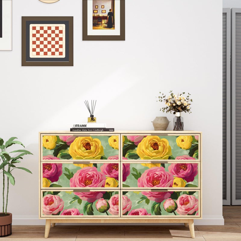 BOKEBEVE Colorful Floral Wallpaper Stick and Peel Vibrant Wall Paper Modern Boho Flowers Contact Paper for Bedroom Bathroom Yellow Pink Green Removable Renter Friendly 17.5 x 118In - Image 5