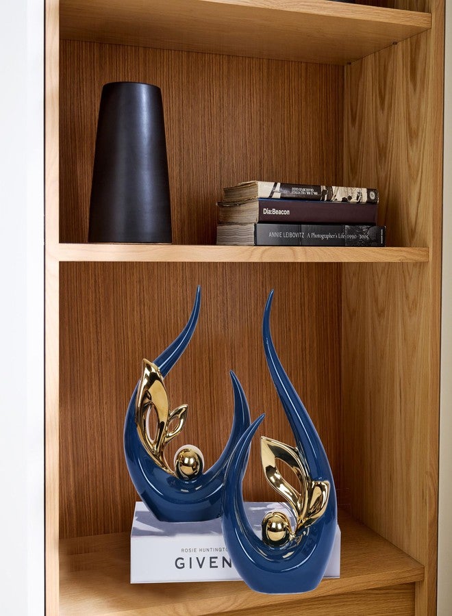 Dlfghos 2 Pieces Gold Home Decor Modern Art Ceramic Decor Centerpiece Table Decorations Abstract Statue Sculpture Coffee Table Decor for Living Room Shelf Dining Room Kitchen Blue Gold - Image 5