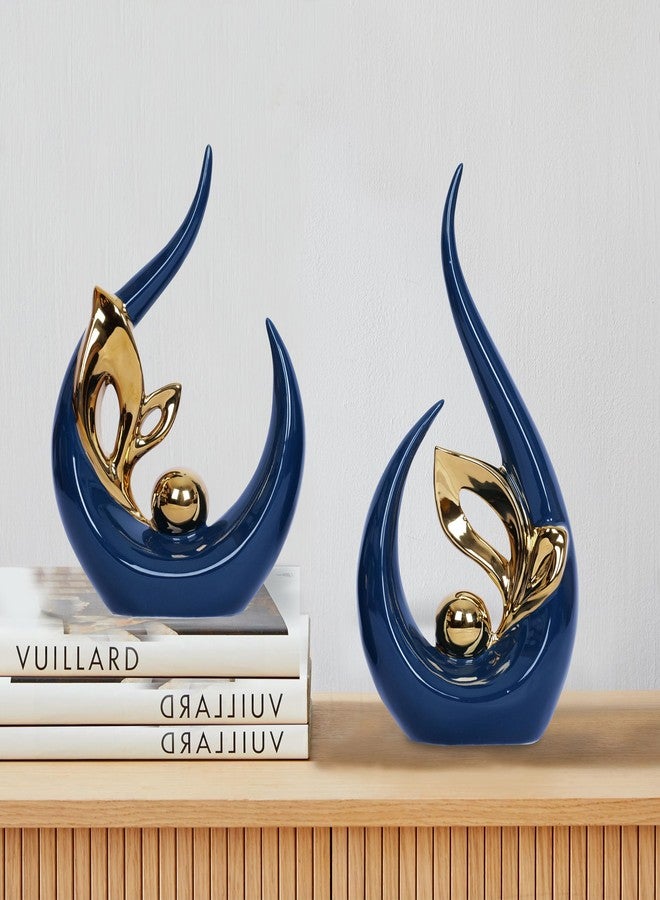 Dlfghos 2 Pieces Gold Home Decor Modern Art Ceramic Decor Centerpiece Table Decorations Abstract Statue Sculpture Coffee Table Decor for Living Room Shelf Dining Room Kitchen Blue Gold - Image 3