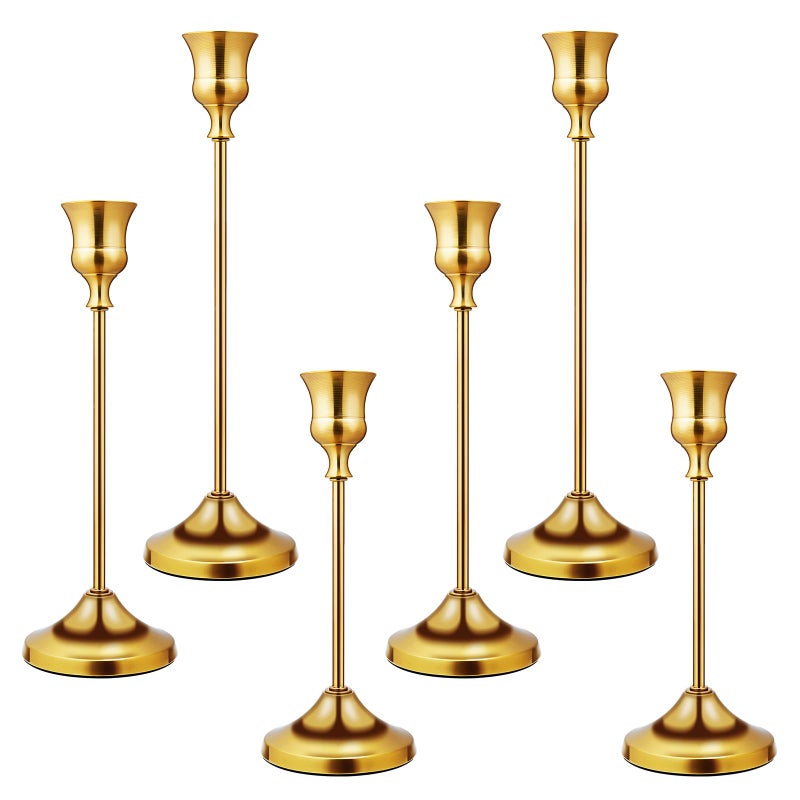 Candlestick Holders 6 PCS Metal Taper Candle Holders KSWING Gold Candle Stick Holders Set Perfect for Table Centerpiece Mantel Party Wedding Christmas Home Decor Set of 6