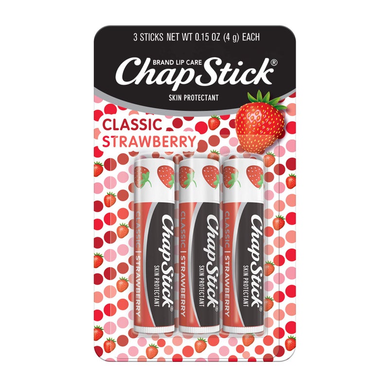 chapstick ChapStick Classic Strawberry Lip Balm Tubes Lip Care and Lip Moisturizer 015 Oz each 3 Count Pack of 1