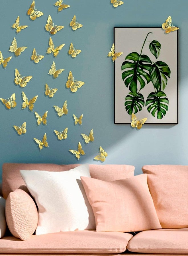 Wosta 3D Butterfly Wall Decor, Gold Butterfly Decorations, 3 Styles 3 Sizes Removable Butterfly Room Decor for Bedroom Living Room Butterfly Wall Stickers for Cake Flower Arrangements (24) - Image 2