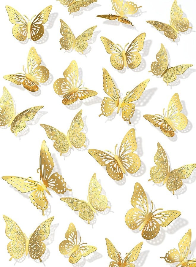 Wosta 3D Butterfly Wall Decor, Gold Butterfly Decorations, 3 Styles 3 Sizes Removable Butterfly Room Decor for Bedroom Living Room Butterfly Wall Stickers for Cake Flower Arrangements (24) - Image 1