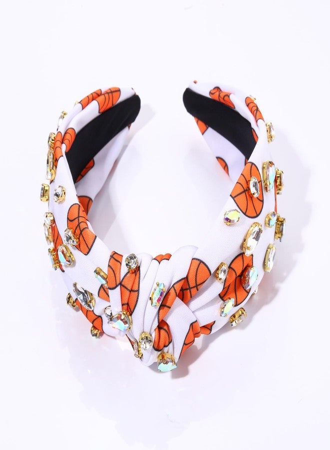 HSWE Rhinestone Knotted Headband for Women Baseball Football Basketball Soccer Crystal Jeweled Embellished Printed Wide Top Knot Headbands Sport Hairband Game Day Party Hair Accessories (Basketball) - Image 2