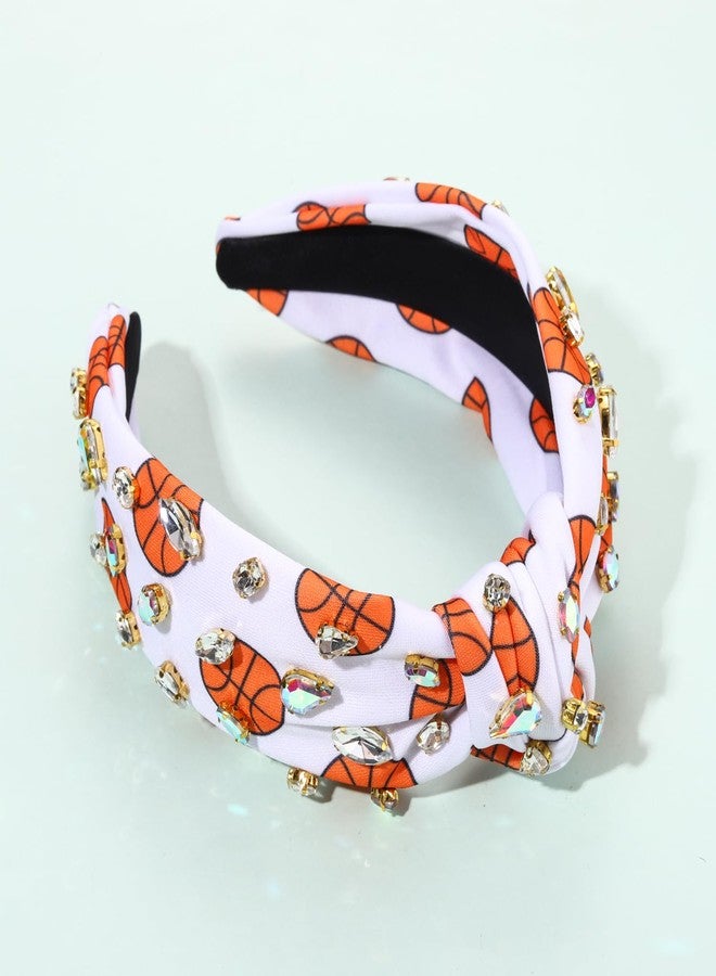HSWE Rhinestone Knotted Headband for Women Baseball Football Basketball Soccer Crystal Jeweled Embellished Printed Wide Top Knot Headbands Sport Hairband Game Day Party Hair Accessories (Basketball) - Image 3