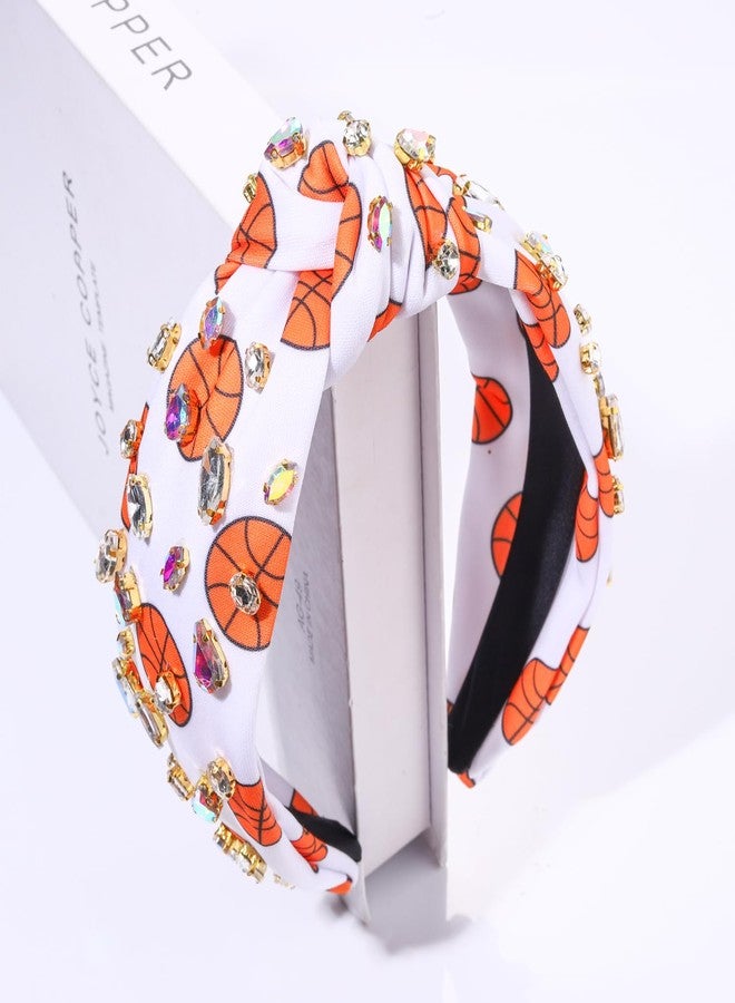 HSWE Rhinestone Knotted Headband for Women Baseball Football Basketball Soccer Crystal Jeweled Embellished Printed Wide Top Knot Headbands Sport Hairband Game Day Party Hair Accessories (Basketball) - Image 4