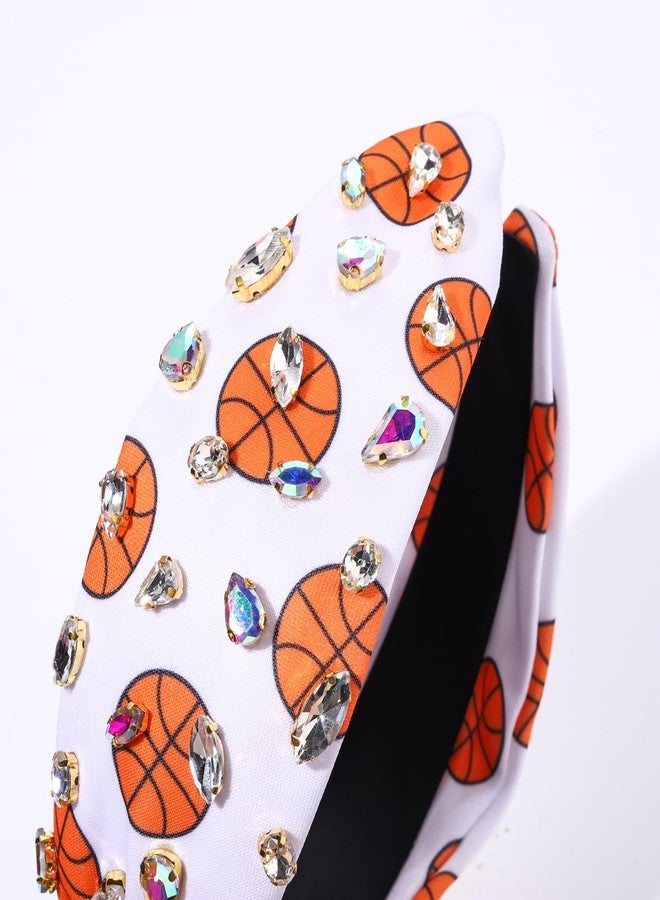HSWE Rhinestone Knotted Headband for Women Baseball Football Basketball Soccer Crystal Jeweled Embellished Printed Wide Top Knot Headbands Sport Hairband Game Day Party Hair Accessories (Basketball) - Image 5
