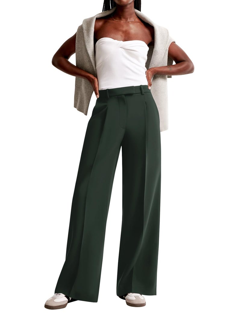 NIMIN Women Wide Leg Pants High Waisted Fashion Trendy Dressy Work Trousers Business Casual Pants with Pockets Dark Green - Image 3
