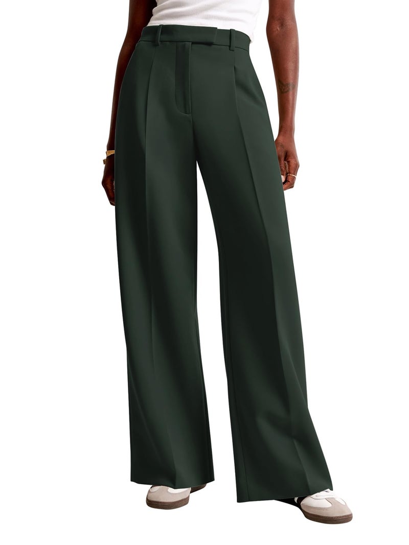 NIMIN Women Wide Leg Pants High Waisted Fashion Trendy Dressy Work Trousers Business Casual Pants with Pockets Dark Green - Image 1