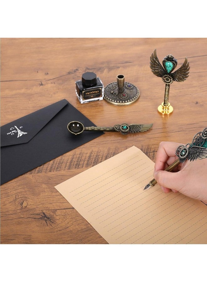 PLUSPOINT Vintage Quill Pen And Ink Set Elegant Writing Luxury Fountain Calligraphy Ink Pen Set With Wax For Stamp Retro Decor Dip Pen Office Stationery Corporate Gifting For Signature - Image 2