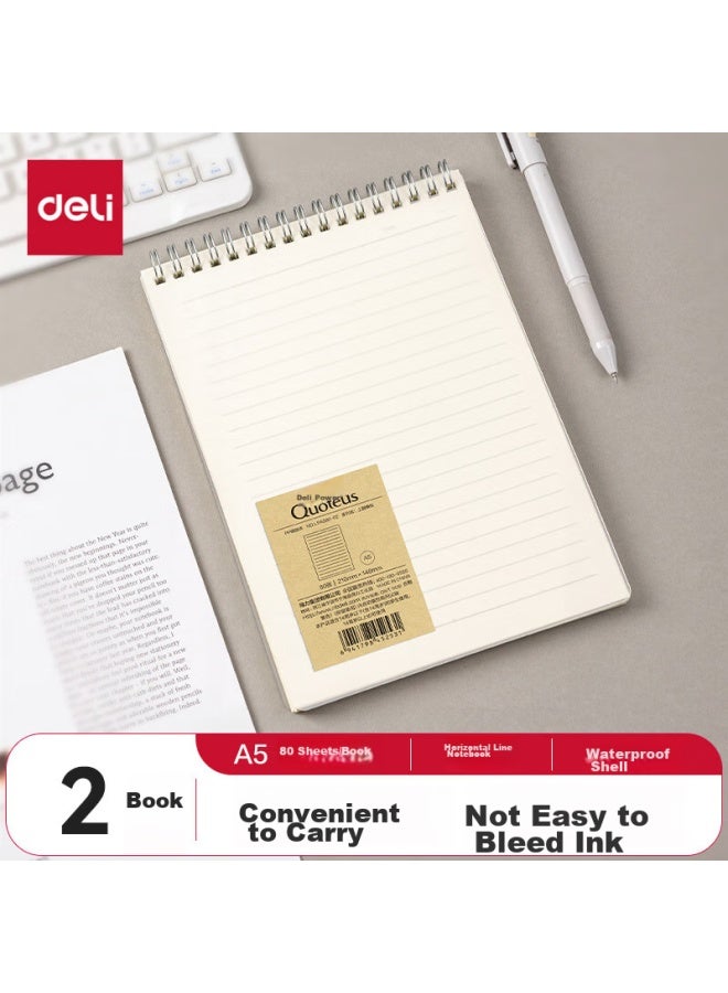 Deli A5 Notebook, Student Exam Error Correction Book, 80 Sheets, 2 Spiral Notebooks, Flip-top Lined Paper, Lpa580-02 - Image 1