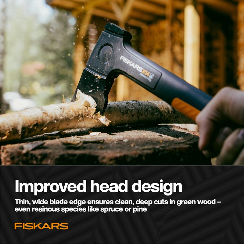 Fiskars X14 Universal Hatchet 14", Forged Steel Blade for Limbing & Chopping Kindling, Ergonomic Curved FiberComp Handle & Low-Friction Coating for Clean Cuts in Fresh Resinous Wood - Image 5