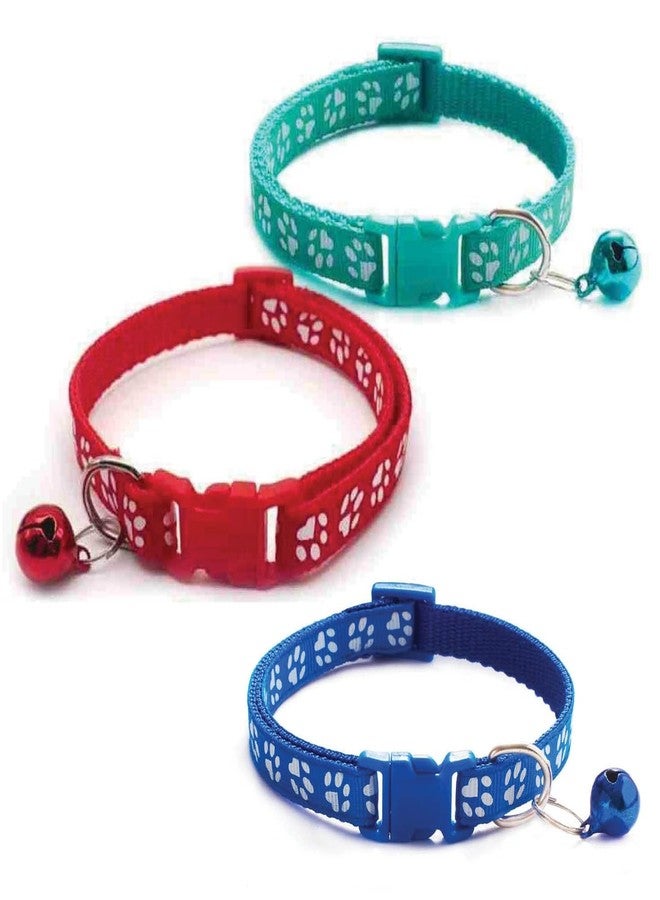 Litvibes Cat Collars Set of 3 with Bell,Kitten & Small Dogs Soft Adjustable Collar Safe,Solid & Protection Breakaway for Cats & Puppies,Cute Kitty with Paw Print-(Turquoise,Red,Dark Blue) - Image 1