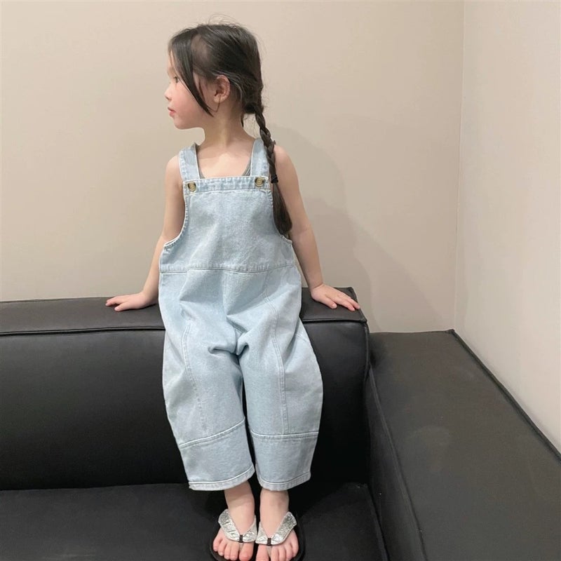 Korean Style Kidsren'S Clothing Kidsren'S Denim Overalls Girls' Stylish Jumpsuits Girls' Handsome Loose Versatile Pants - Image 3