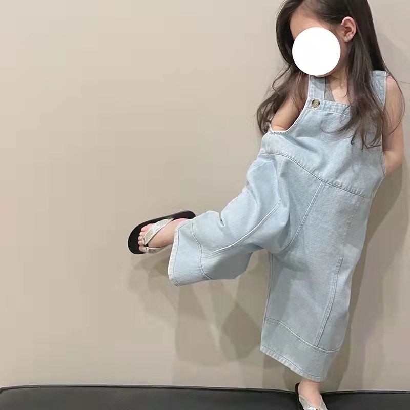 Korean Style Kidsren'S Clothing Kidsren'S Denim Overalls Girls' Stylish Jumpsuits Girls' Handsome Loose Versatile Pants - Image 1