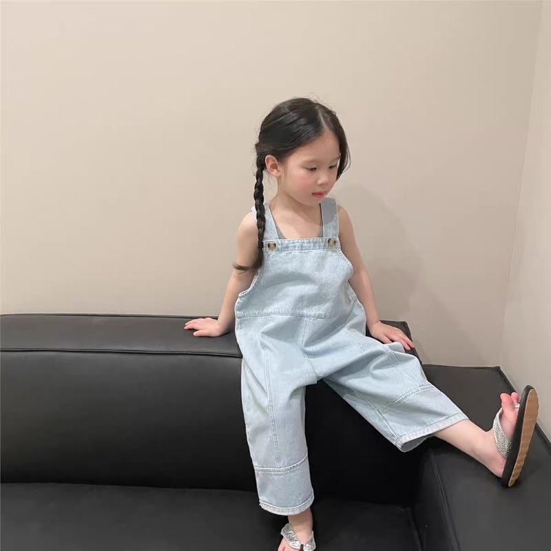 Korean Style Kidsren'S Clothing Kidsren'S Denim Overalls Girls' Stylish Jumpsuits Girls' Handsome Loose Versatile Pants - Image 4