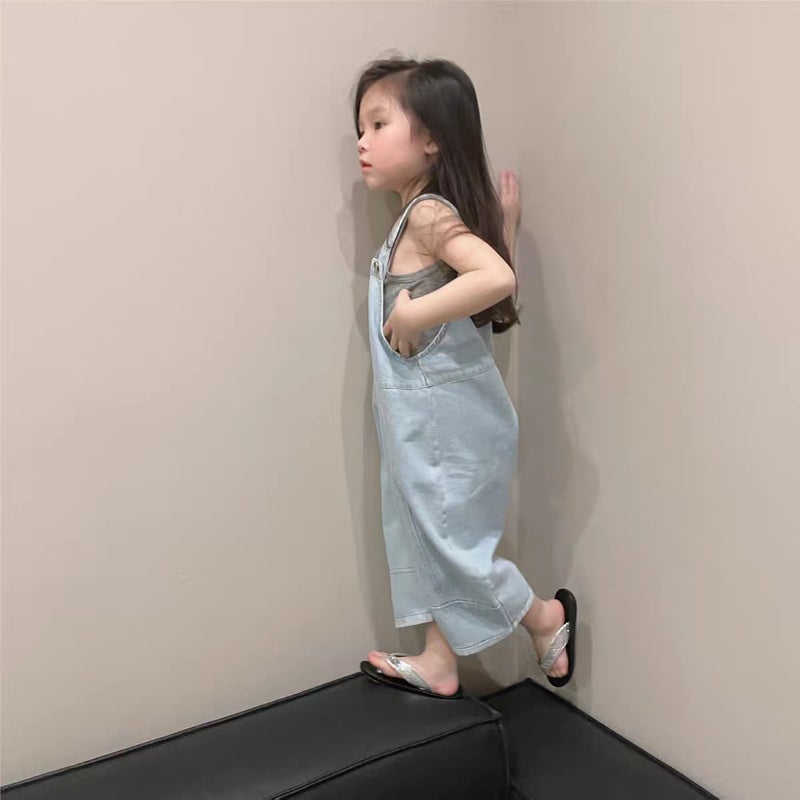 Korean Style Kidsren'S Clothing Kidsren'S Denim Overalls Girls' Stylish Jumpsuits Girls' Handsome Loose Versatile Pants - Image 5
