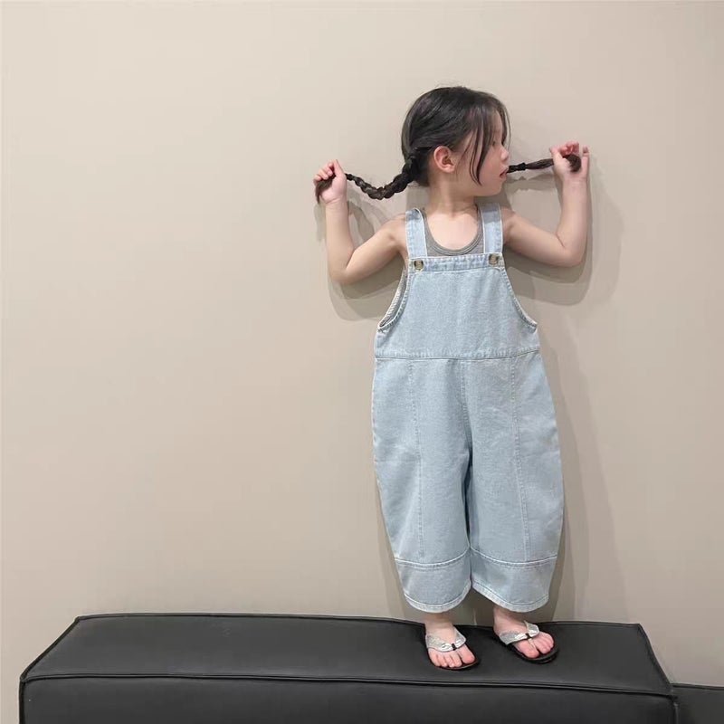 Korean Style Kidsren'S Clothing Kidsren'S Denim Overalls Girls' Stylish Jumpsuits Girls' Handsome Loose Versatile Pants - Image 2