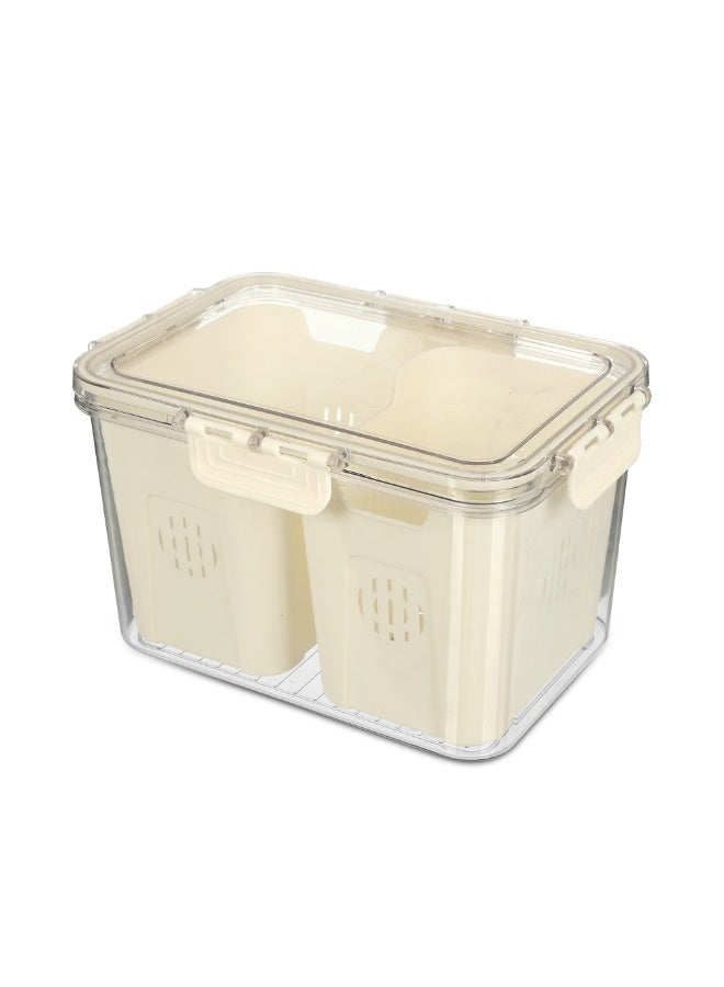 Fridge Bin with Lock and Inner Basket 2 Parts, Rectangular 24x17x14cm, Acrylic - Transparent with Cream - Image 1