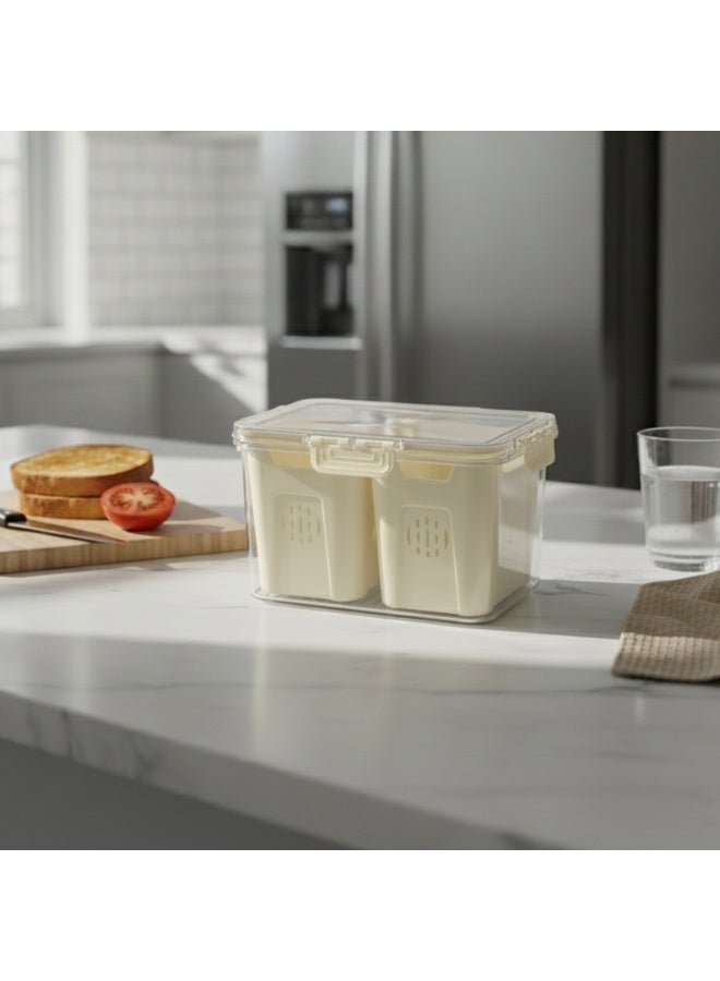 Fridge Bin with Lock and Inner Basket 2 Parts, Rectangular 24x17x14cm, Acrylic - Transparent with Cream - Image 2