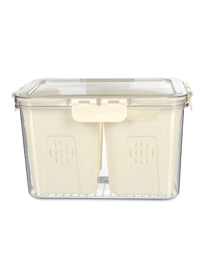 Fridge Bin with Lock and Inner Basket 2 Parts, Rectangular 24x17x14cm, Acrylic - Transparent with Cream - Image 4
