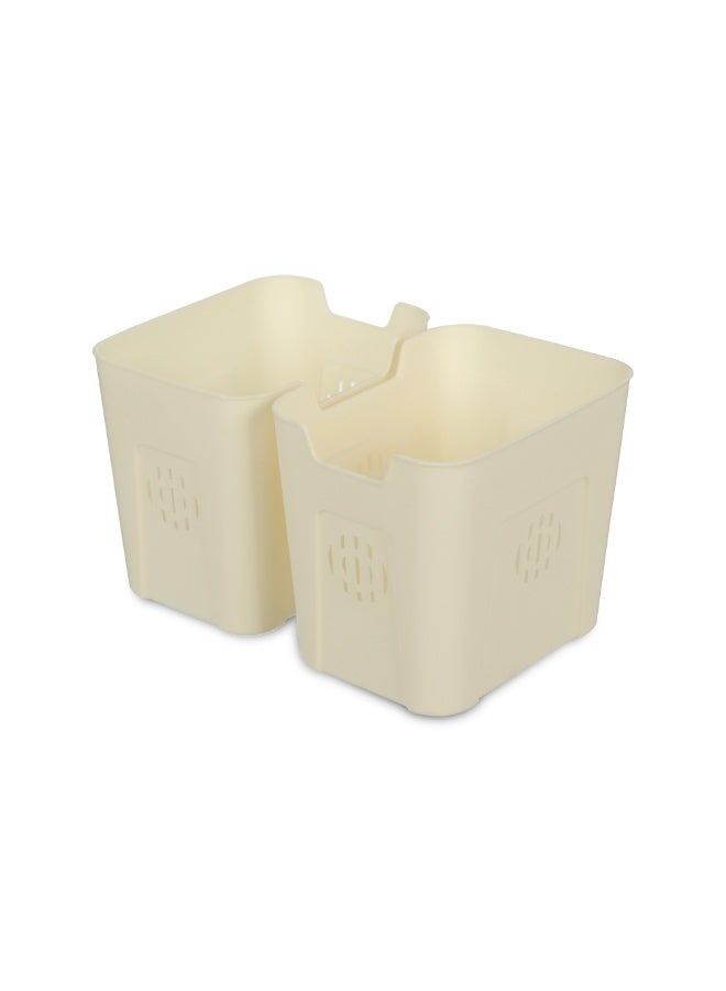 Fridge Bin with Lock and Inner Basket 2 Parts, Rectangular 24x17x14cm, Acrylic - Transparent with Cream - Image 3