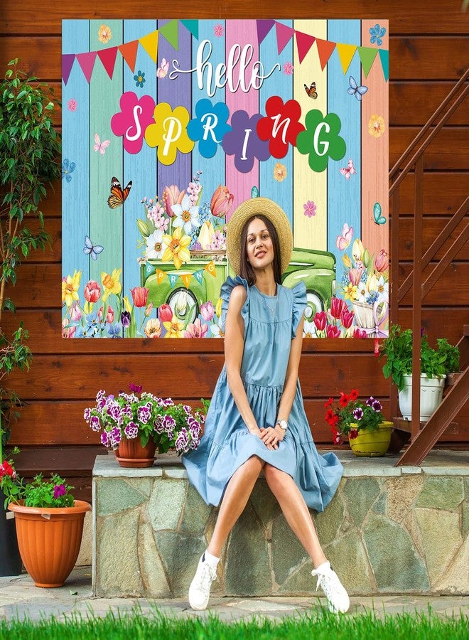 CINRAY Hello Spring Banner Backdrop 6x4FT Spring Truck Tulips Flowers Colorful Wood Photography Background Springs Easter Party Decorations Photo Props - Image 4