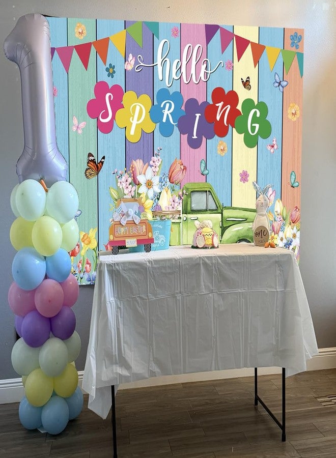 CINRAY Hello Spring Banner Backdrop 6x4FT Spring Truck Tulips Flowers Colorful Wood Photography Background Springs Easter Party Decorations Photo Props - Image 3