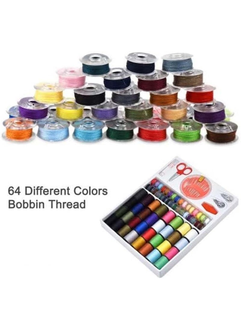 SYOSI Sewing Thread Tools Kit 64 Rolls Machine Thread Spools and Sewing Bobbins Sewing Accessories with Scissors Thimble Threader Tape Measure and 30pcs Needles Multi-Color - Image 2